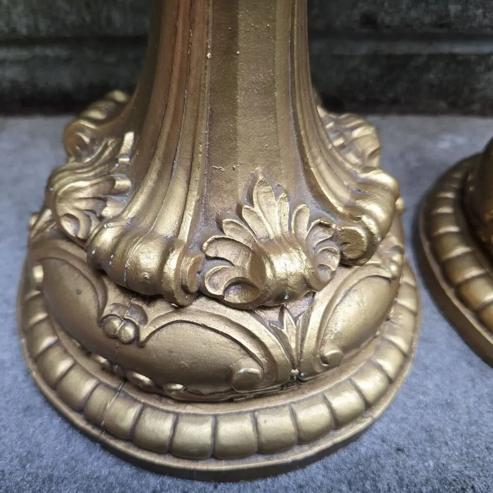 Pair of Ornate Gold Vintage Hollywood Regency Candlesticks 16